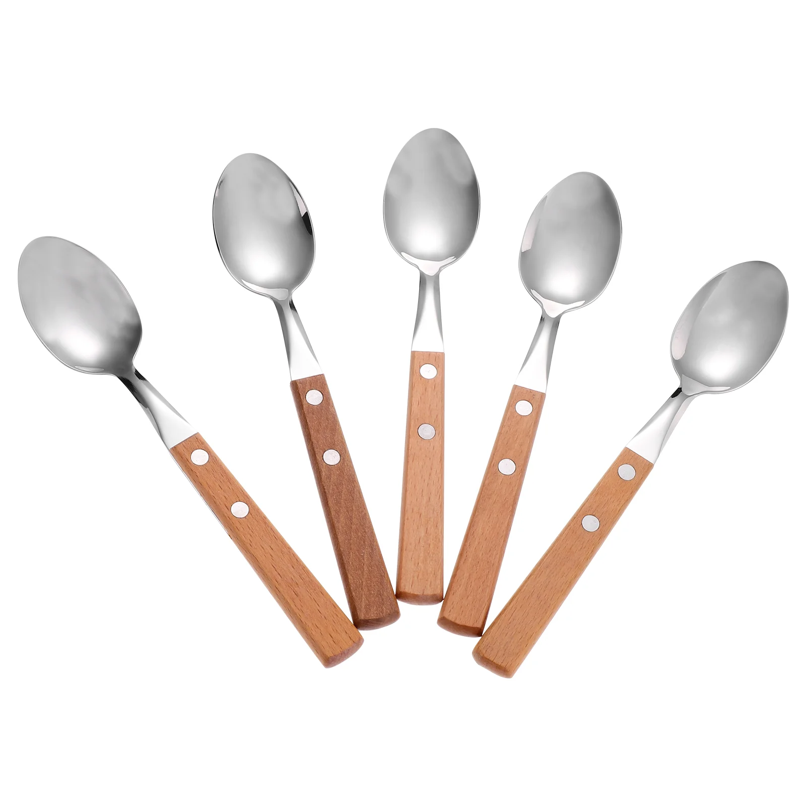 

5 Pcs 304 Stainless Steel Spoon Dessert Scoops with Wooden Handles Kitchen Spoons Dinnerware Home Tableware Western Food