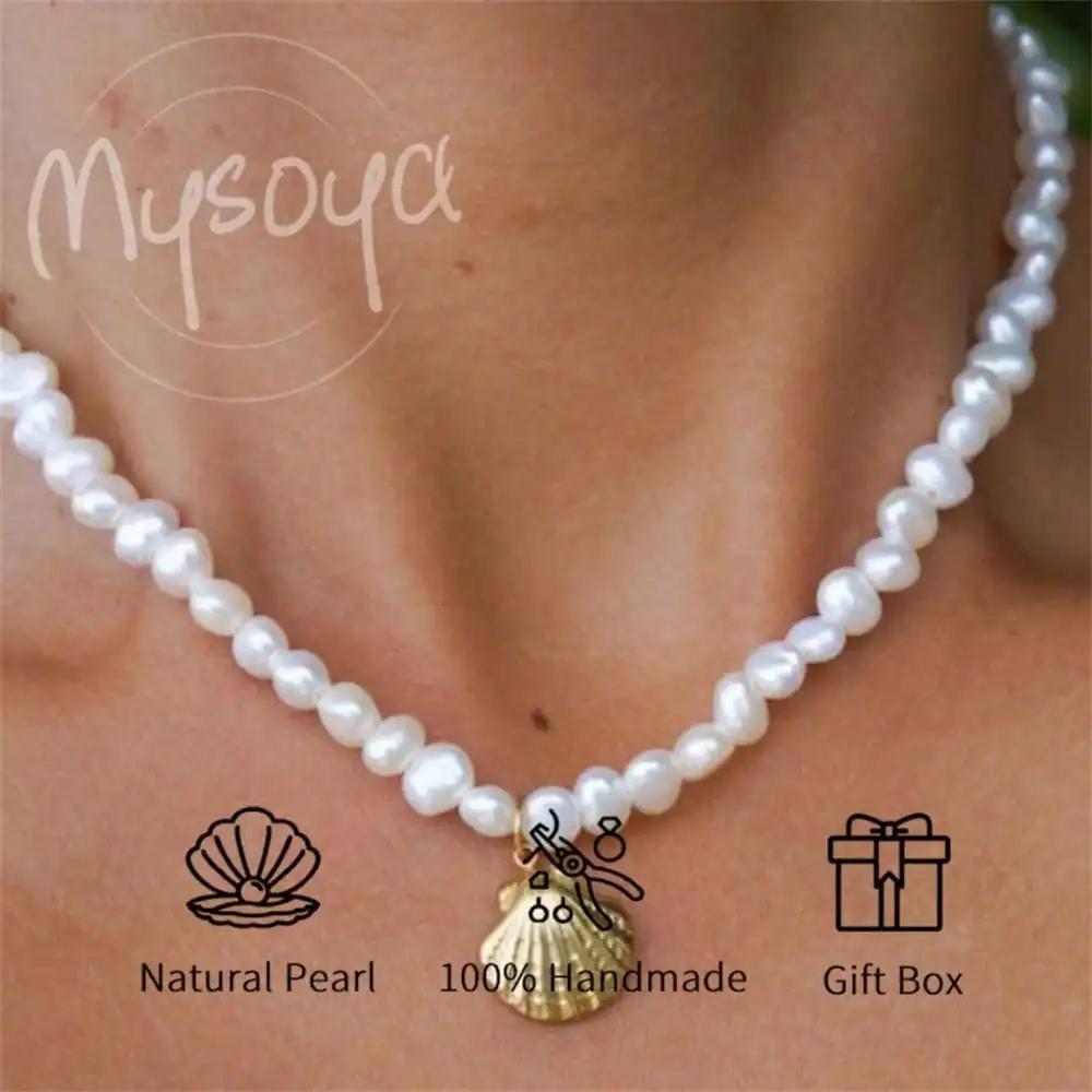 

MYSOYA белое ожерелье из пресноводного жемчуга в стиле барокко 5-6 мм, кулон в виде ракушки, подарочная коробка, подарок на день рождения/свадьбу/Рождество, Рождественский подарок