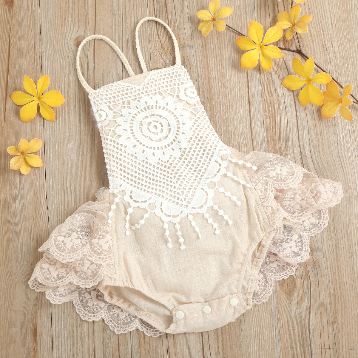 Summer New Baby Jumpsuit with Lace Up Mesh and Lace Baby Triangle Crawling Suit, Fashionable Sweet and Cute Jumpsuit