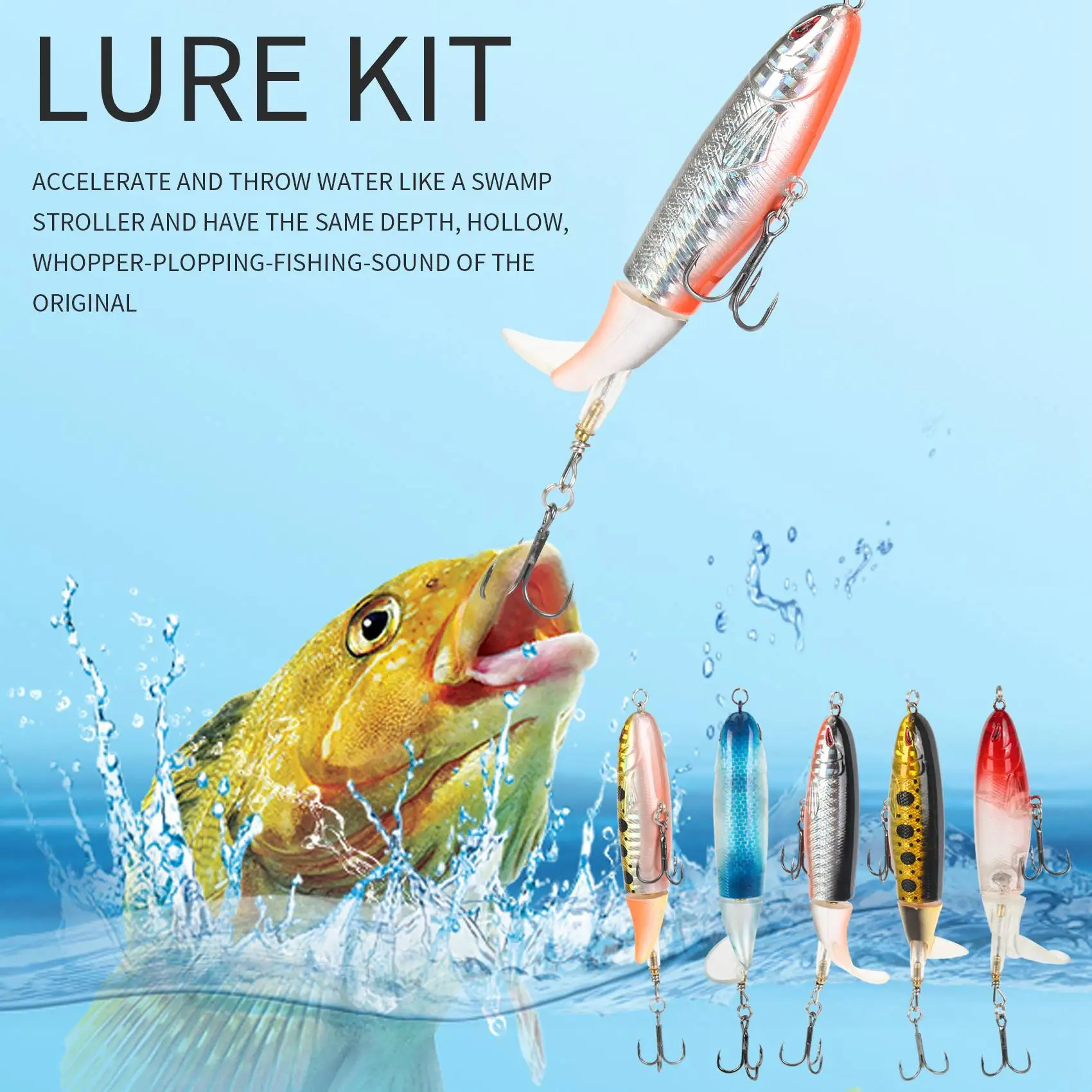 HOTB72A 6Pcs With Box Whopper Plopper 100Mm 13G Floating Popper Fishing Lure Artificial Hard Bait Wobbler Rotating Tail Fishing view 3