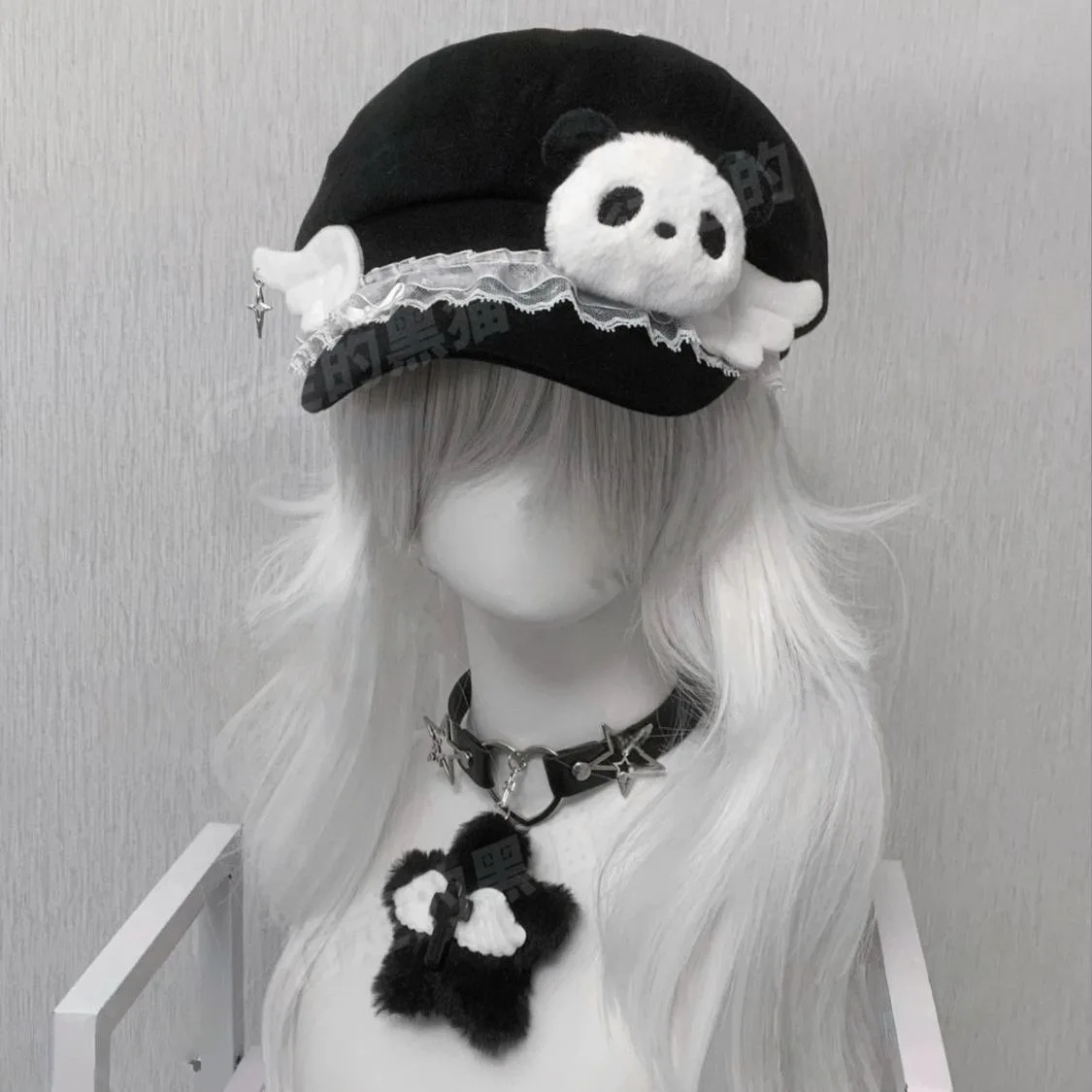 Y2k Harajuku Girl Oryginalna Subkultura Panda/Pies Anielskie Skrzydła Koronkowy Beret Śliczne Ośmiokątne Czapki dla Dziewczynki Lolita