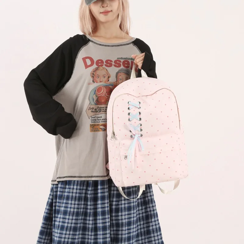 

Новый однотонный нейлоновый рюкзак в круглый горошек, студенческие универсальные повседневные рюкзаки 2026, модные дорожные сумки большой вместимости для женщин