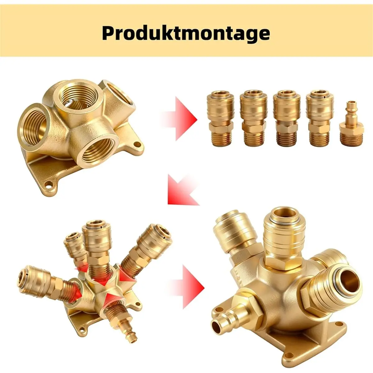 Big Discount Compressed Air Distributor Wall Socket, Compressed Air Distributor, Brass,5 Compressed Air Coupling