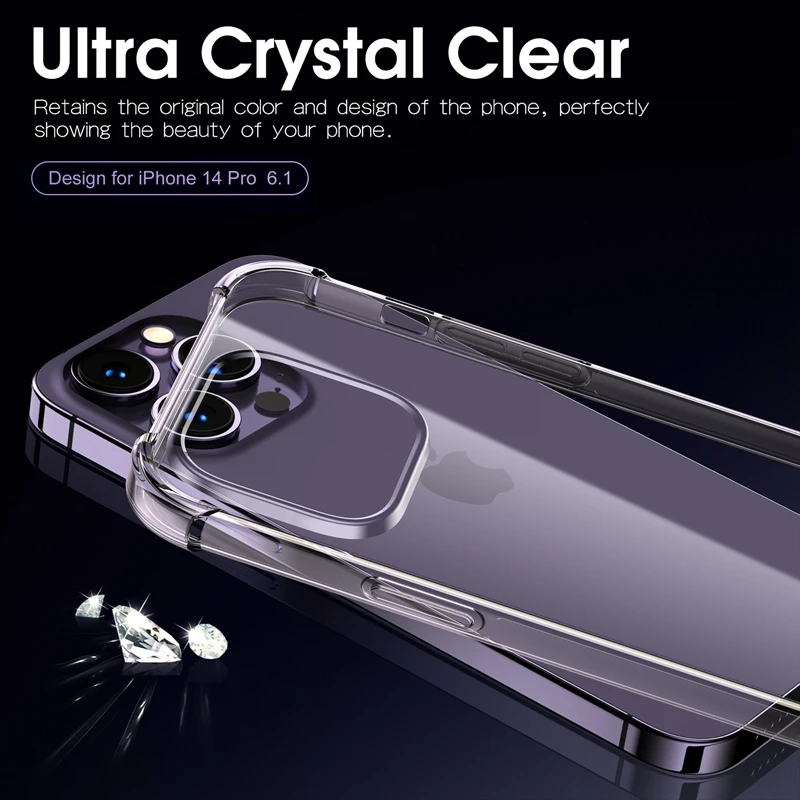 Funda de teléfono transparente a prueba de golpes para iPhone, carcasa trasera de silicona transparente de lujo para iPhone 11, 12, 13, 14, 15 Pro