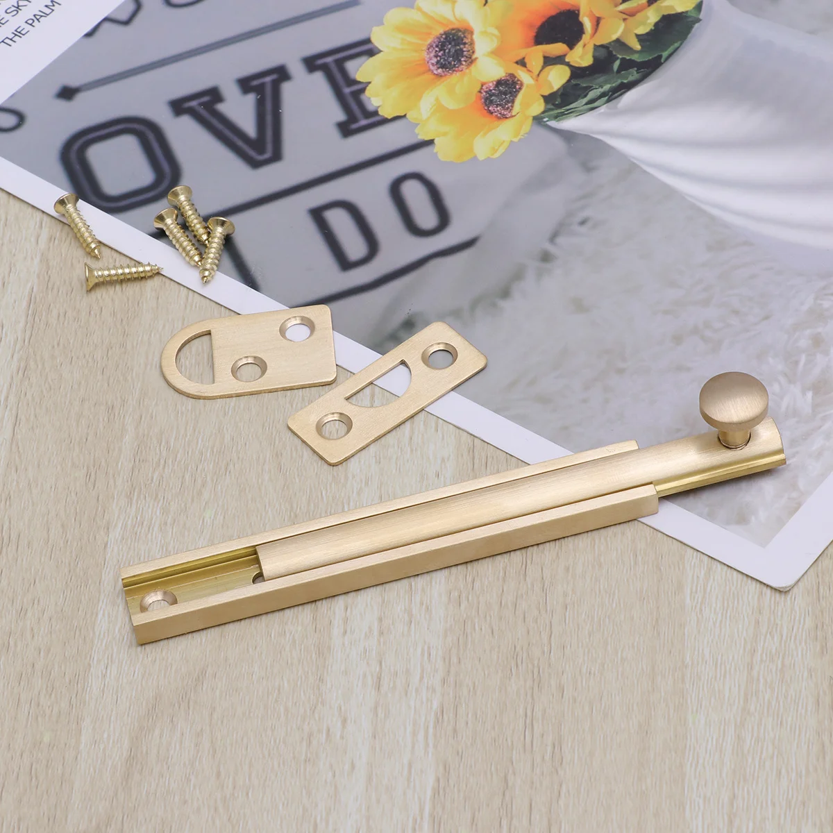 

Copper Matte Door Insert Bolt Flush Head Invisible Latch Anti-Theft Lock Buckle Strength Durable Home Use Door Bolts Latches