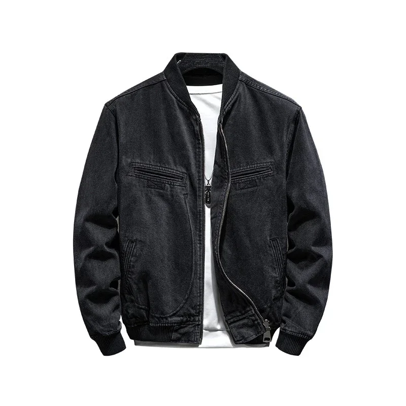 خريف شتاء جديد الوقوف طوق سستة الدنيم سترة الرجال عادية البريطانية سليم الأسود دراجة نارية الذكور البيسبول سترة كاوبوي معطف #5