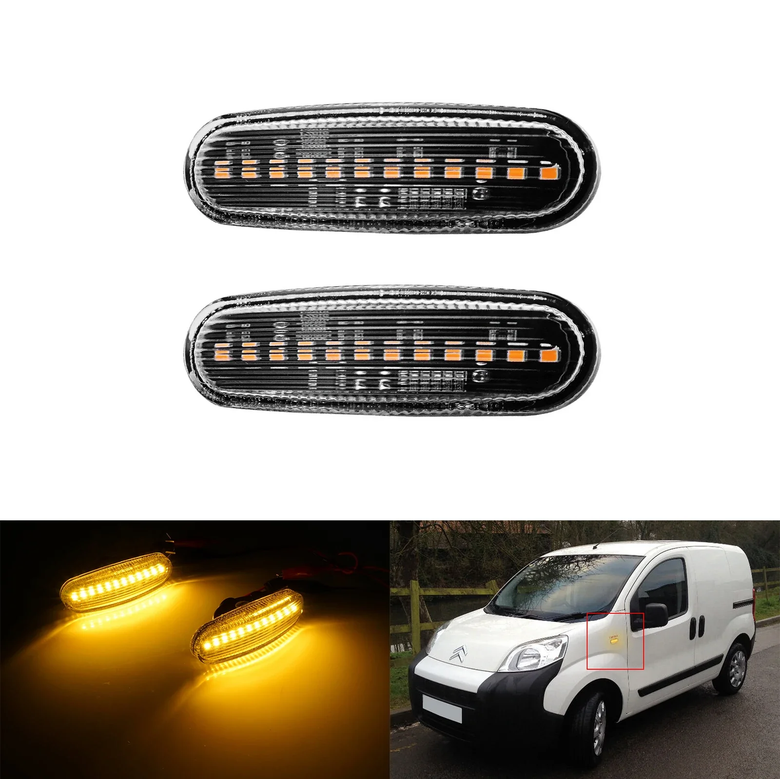 2x LED Indicator Side Repeater Light For Citroen Nemo Peugeot Bipper Fiat Punto