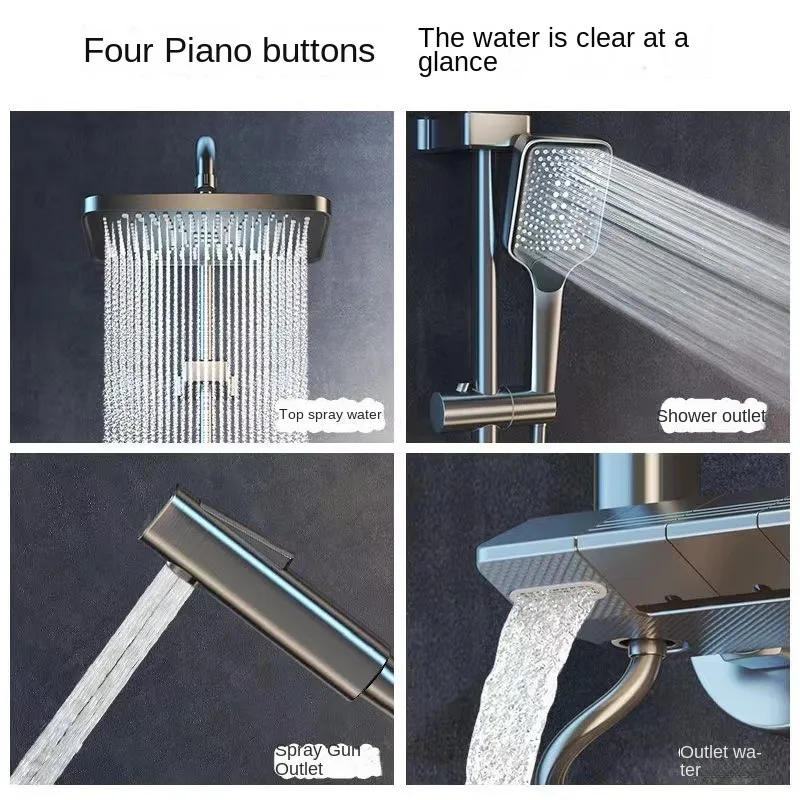 Imagem -04 - Conjunto de Chuveiro Display Digital Led Chaves de Piano de Latão Sistema Quente e Frio Modos de Saída Luxo Montado na Parede Banheiro
