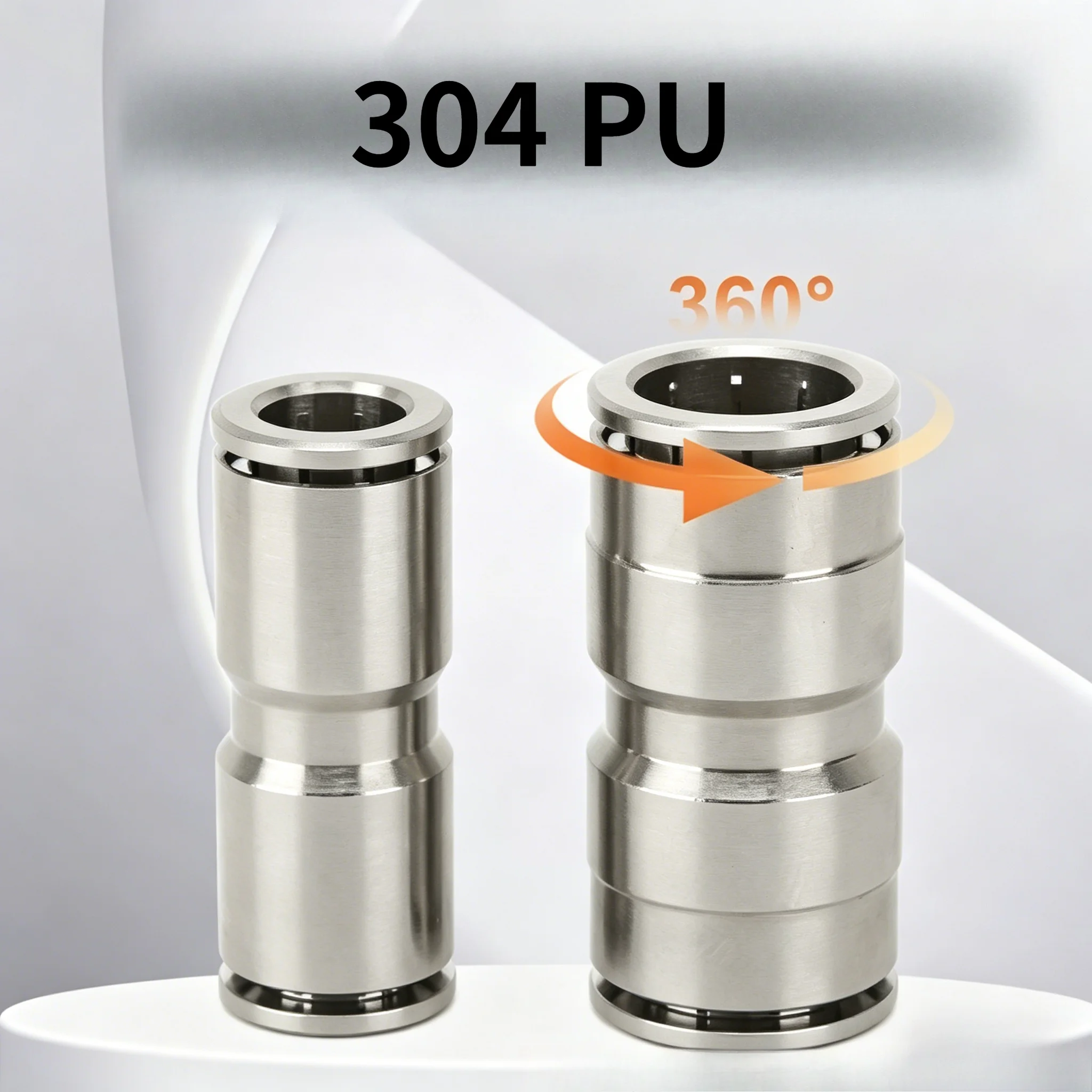 

304 Stainless Steel Pneumatic Straight Quick Connector Push In Fitting Compatible with PU Air Tube 4/6/8/10/12/16mm