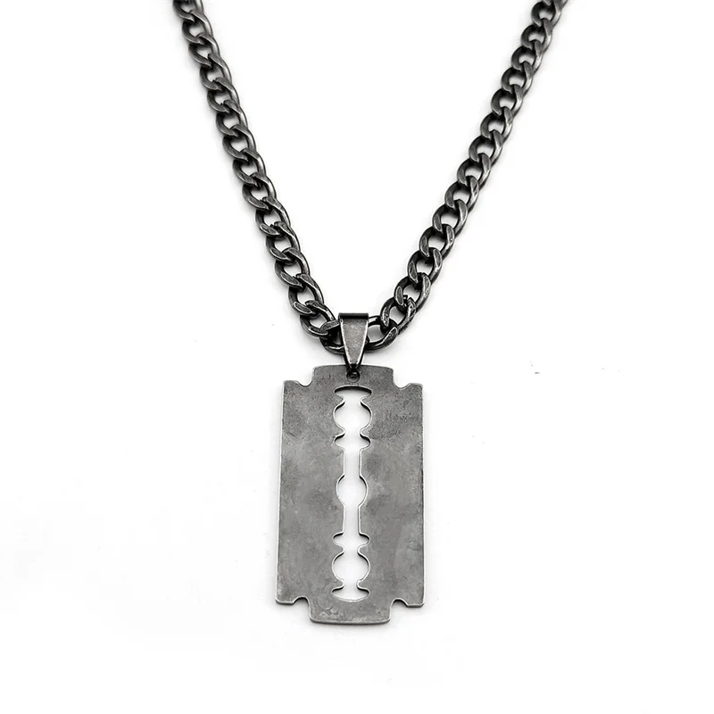 Stainless Steel Razor Blade Long Necklace for Men Women Black Color Punk Gothic Steampunk Grunge Hip Hop Necklaces Jewelry 913