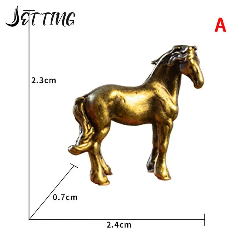 Antique Brass Solid Long Tail Horse Figurines Miniatures Feng Shui Ornaments Copper Zodiac Animal Mini Desktop Decoration Crafts