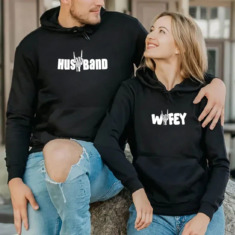 

Women Men Couple Matching Hoodies Graphic Husband and Wife Unisex Long Sleeve Loose Oversize Lover Hoody Fashion Honeymoon Tops