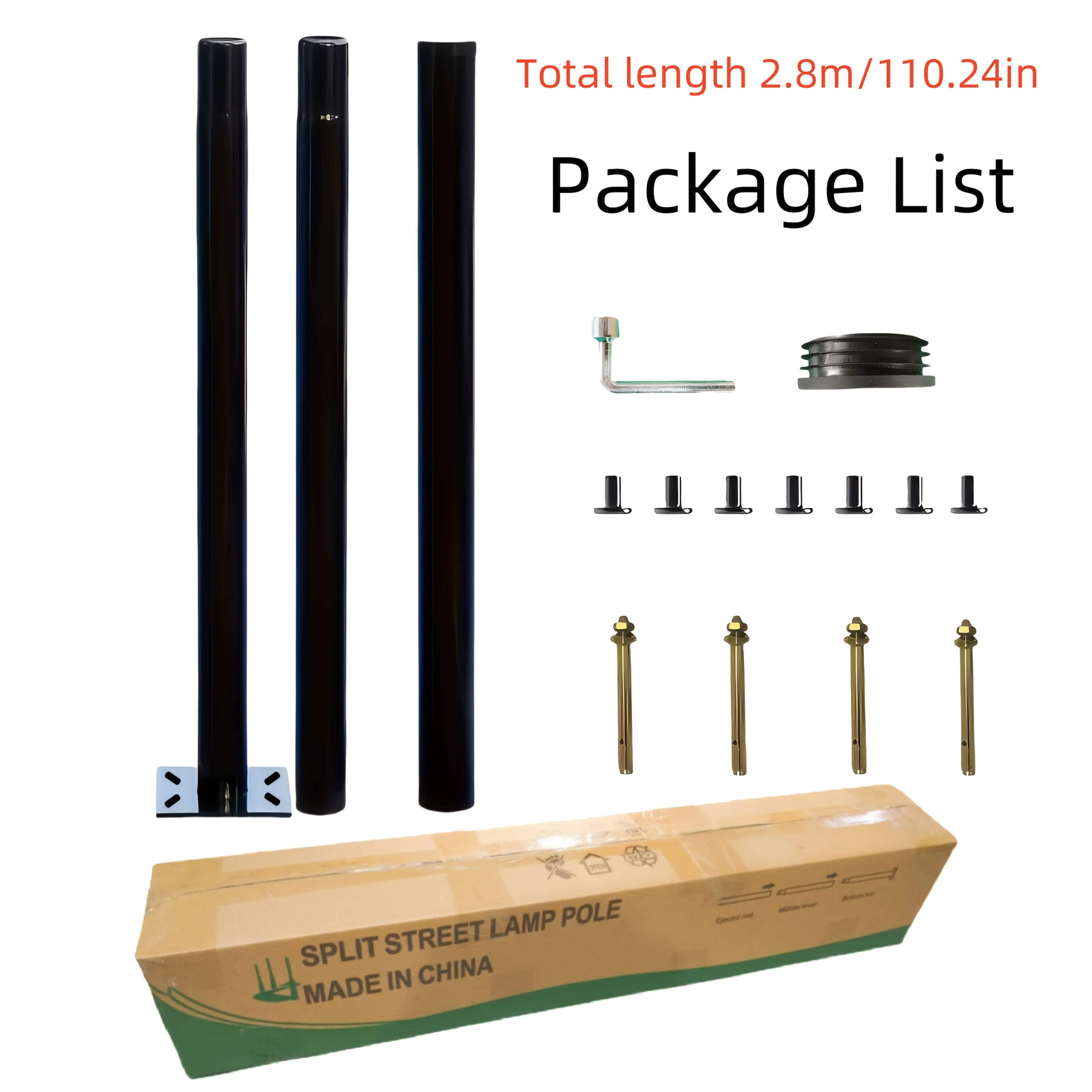 

1 set of black outdoor split lamp poles 2.8m solar lamp poles, outdoor lamp poles, lamp feet, metal poles and irons