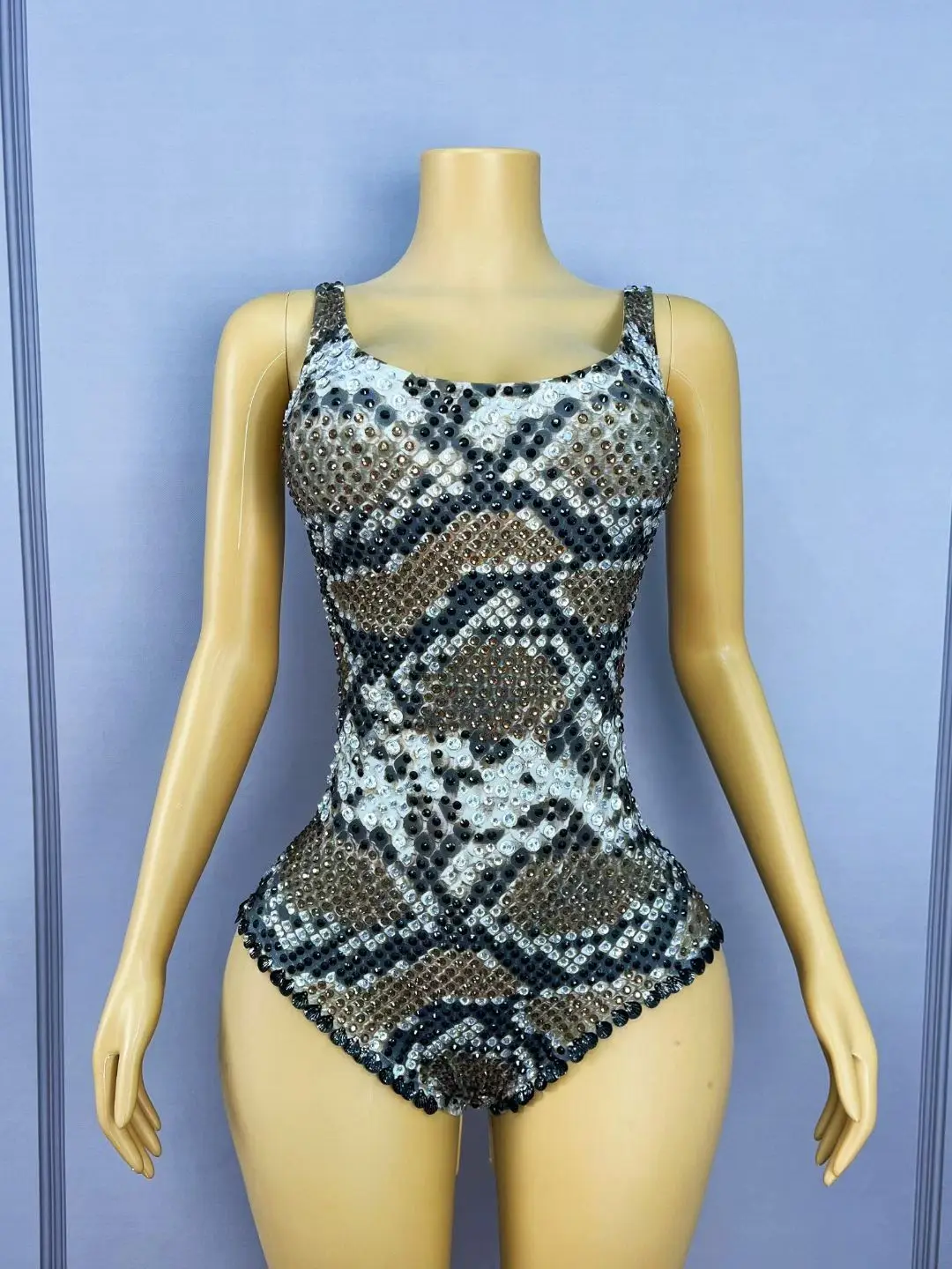

Women Sexy Stretch Shining Rhinestone Sleeveless Bodysuit Nightclub Singer Dancer Stage Performance Costume Evening Party Outfit