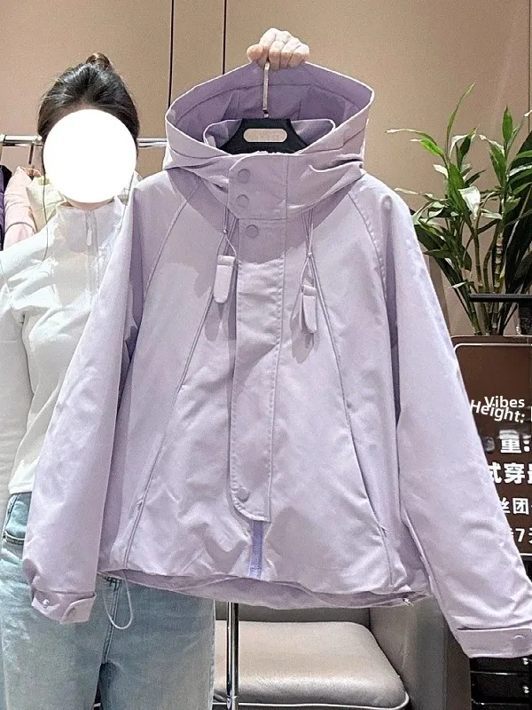 

Женская ветрозащитная спортивная куртка American Sle, осень 2024, новинка больших размеров, свободное пальто с капюшоном для женщин больших размеров