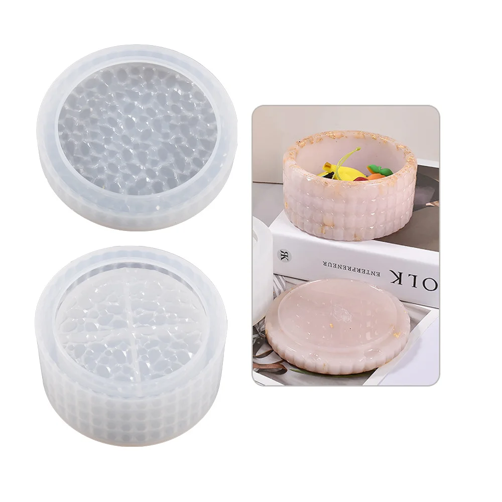 

1set Silicone Diamond Pattern Box Mold Round Resin Box for Crafting Epoxy Casting Jewelry Cosmetics and Accessories Storage