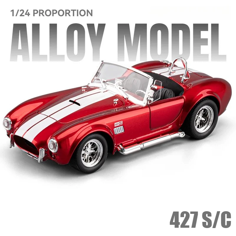 1:24 Cobra 427 S/C Convertible Vintage Car Alloy Model Diecast Simulation Sound and Light Toys Gifts Hobbies and Collections