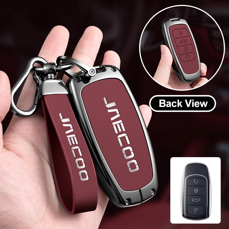 

Zinc Alloy Leather Car Key Case Cover For Chery Jaecoo J6 J7 J8 Phev 2023 2024 2025 Protector Shell Holder Keychain Accessory