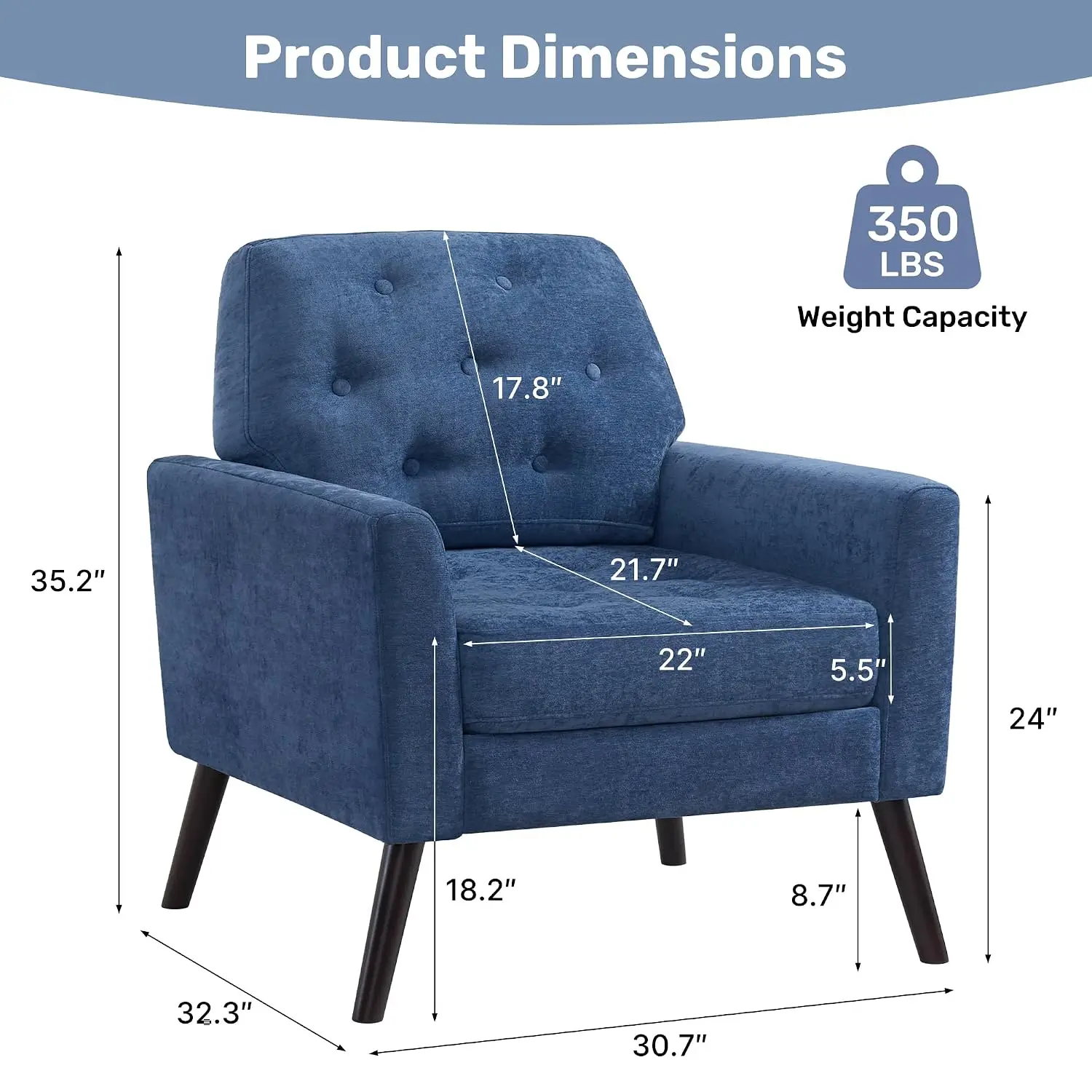 Mid Century Accent Chair Set of 2, Upholstered Armchair with Tufted Back & Wood Legs, Side Chair for Living  Customized