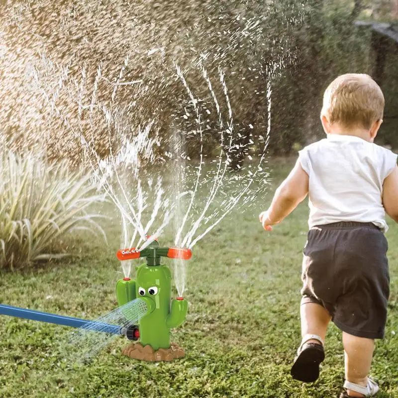 Sprinkler For Kids Backyard Spinning Cactus Sprinkling Toy Children's Splashing Fun Toy For Summer Days Attaches To Garden Hose