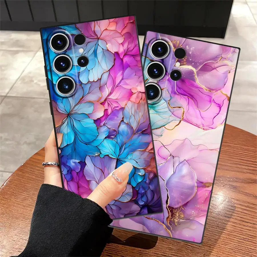 

Мраморный чехол для Samsung Galaxy S25 Edge S24 Plus S21 FE S23 Ultra S20, черный мягкий чехол для телефона