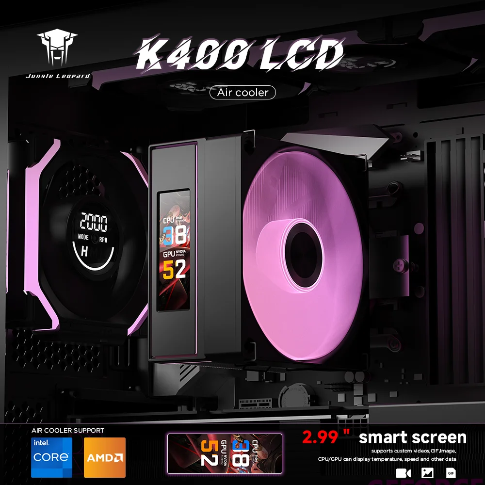 K400 LCD 2.99 Inch Screen 4 Heat Pipes Air Cooler Easy Install For Intel 115X/1200/1700/1366/2011/1851 AMD AM4 AM5
