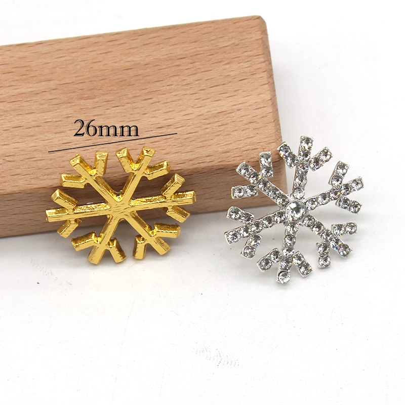 10Pcs 26mm Exquisite and Compact Alloy Small Snowflake Rhinestone Christmas Accessories Diy Wedding Clothing Bow Decorationg