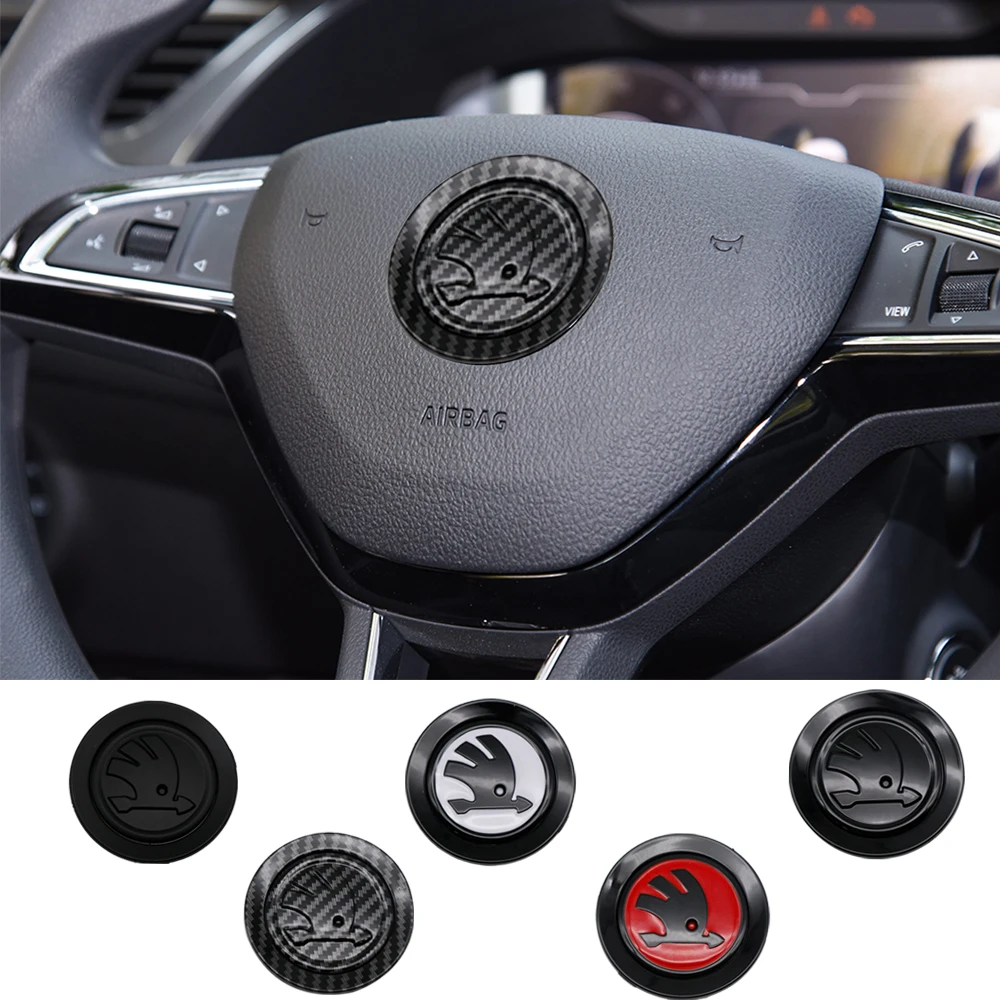 Car Steering Wheel Hub Caps Center Emblem Badge Sticker DIY Sticker For Skoda Yeti Superb Octavia Karoq Kamiq Kodiaq Fabia Rapid