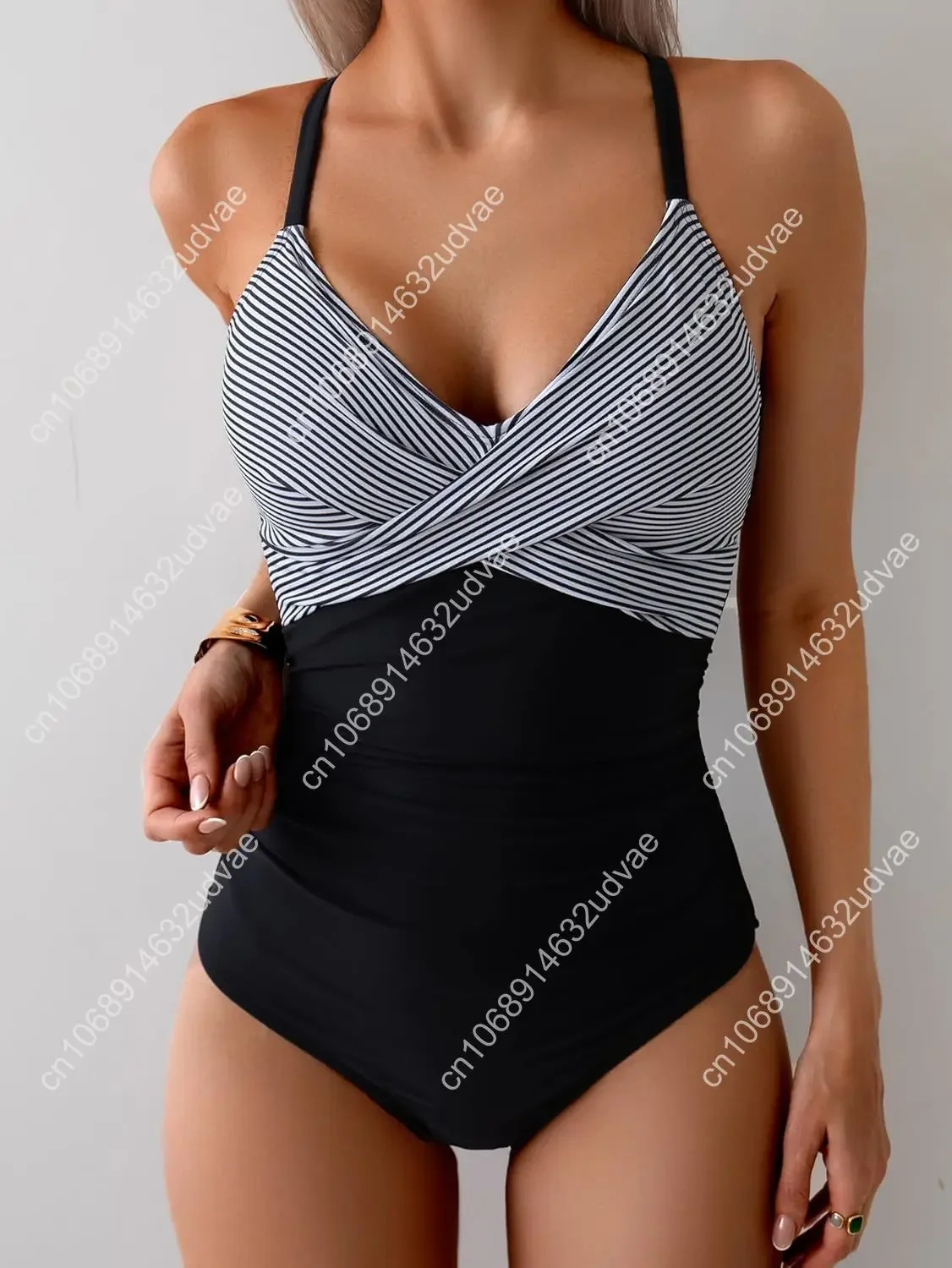 B2prity ผู้หญิง One Piece ชุดว่ายน้ํา Tummy Control Front Cross ชุดว่ายน้ํา Tie Back Slimming V คอชุดว่ายน้ํา
