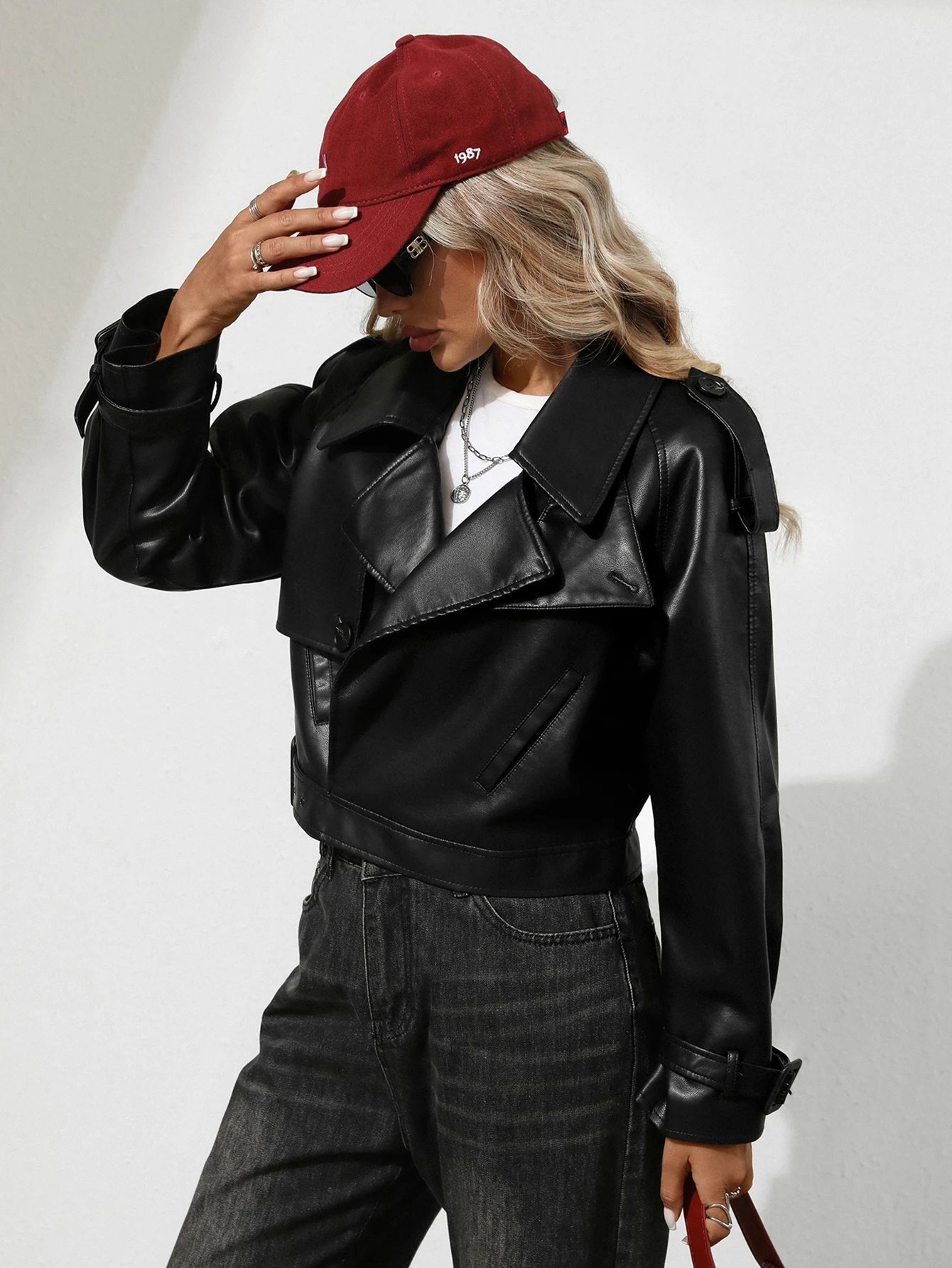 Fitaylor Jaqueta feminina de couro sintético com lapela para motocicleta casaco casual verde claro