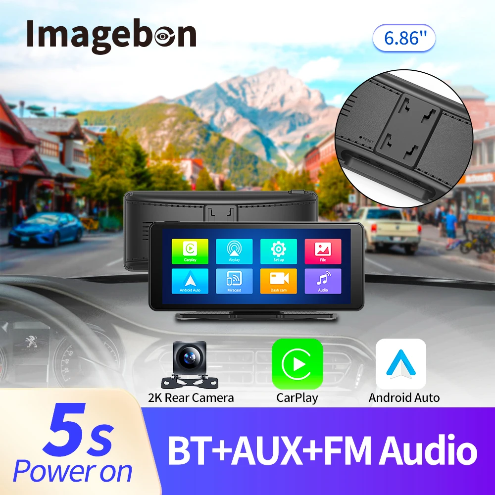 

Imagebon 6.86" 2K Dash Cam ADAS bluetooth Carplay & Android Auto Car DVR WiFi GPS Navigation Rearview Camera Dashboard Recorder