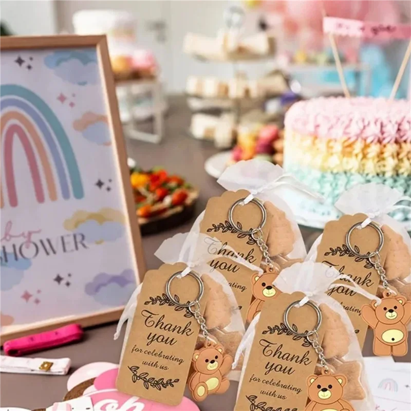 الترويج! 40 قطعة هدايا تذكارية لاستحمام الطفل هدية الدب المفاتيح حقيبة من الأورجانزا شكرا لك كرافت العلامة للضيوف فتاة صبي حفلة عيد ميلاد Supp