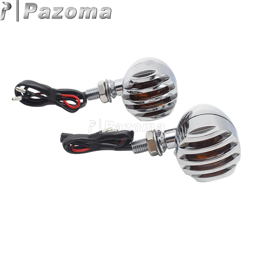 PAZOMA Chrome and Brass Grill Bullet Aluminum Turn Signal Indicator Lights Blinker For Harley Chopper Sportster Dyna