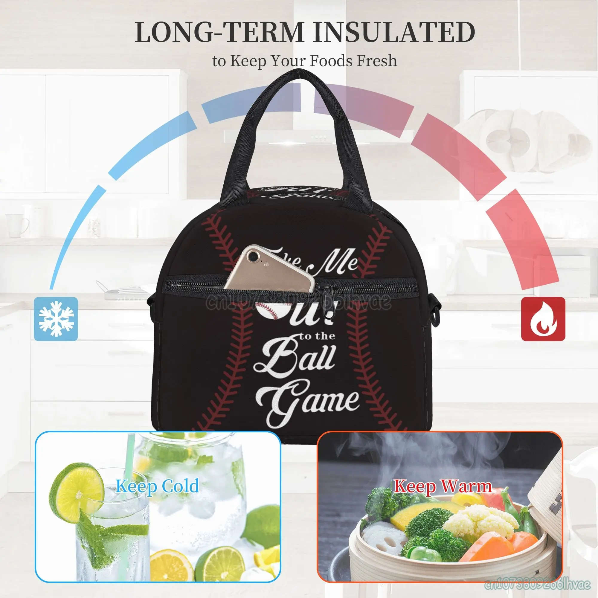 Baseball Lunch Bag Insulated Softball Sport Lunch Box Thermal Cooler Bag Cooling Tote Food Container for Men Women Boys Girls