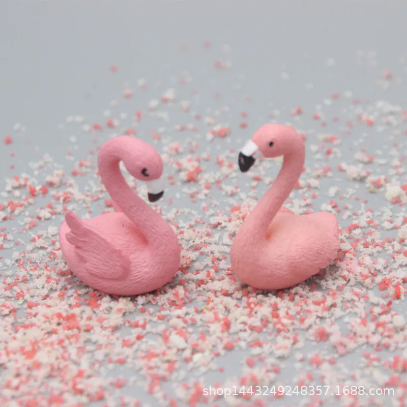 Adorno de PVC de flamenco de paisaje en miniatura, pájaro rojo en miniatura creativo, modelo de Animal, llavero, Material para pendientes