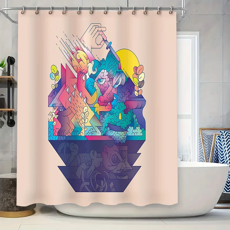 

Bohemian Tapestry Shower Curtain Abstract Art Nature Landscape Backdrop Home Decor