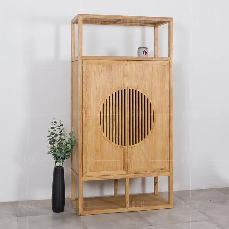 New Chinese style old elm wardrobe modern simple zen paint-free comb strip high foot storage