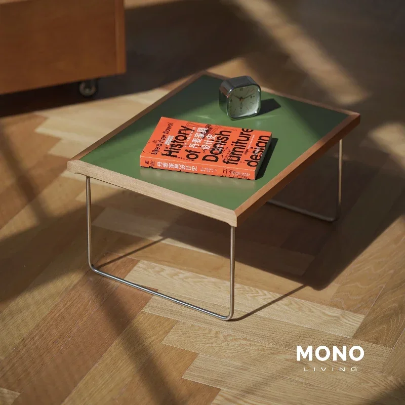 Vintage Cherry Wood Folding Coffee Table, Heat-Resistant, Multi-Colored End Table, Detachable Stainless Steel Legs, Can BeTray