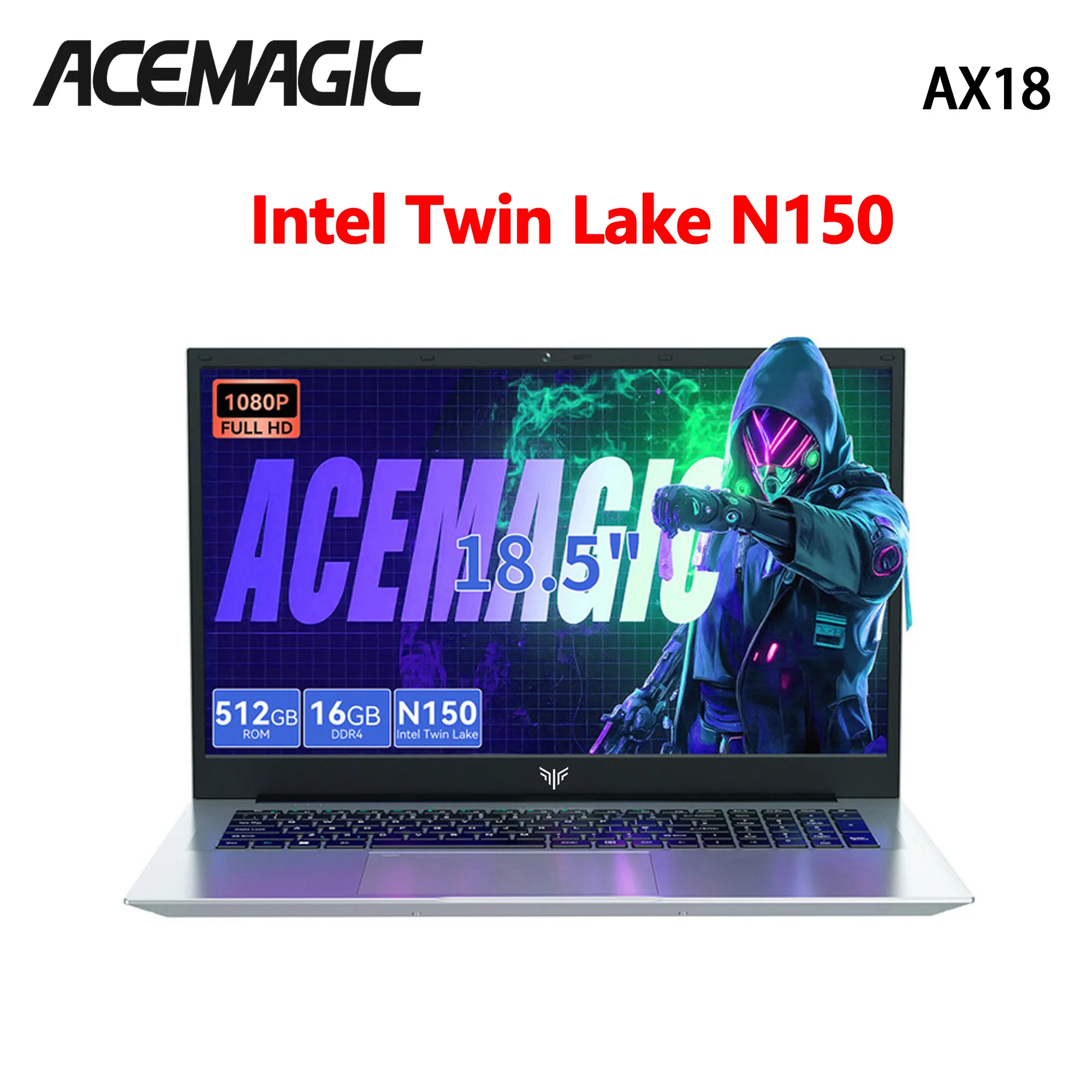 ACEMAGIC 18,5 "ordenador portátil Windows 11 PRO 8000 mAh batería procesador Intel N150 de cuatro núcleos 16GB DDR4 RAM 512GB SSD Wifi5