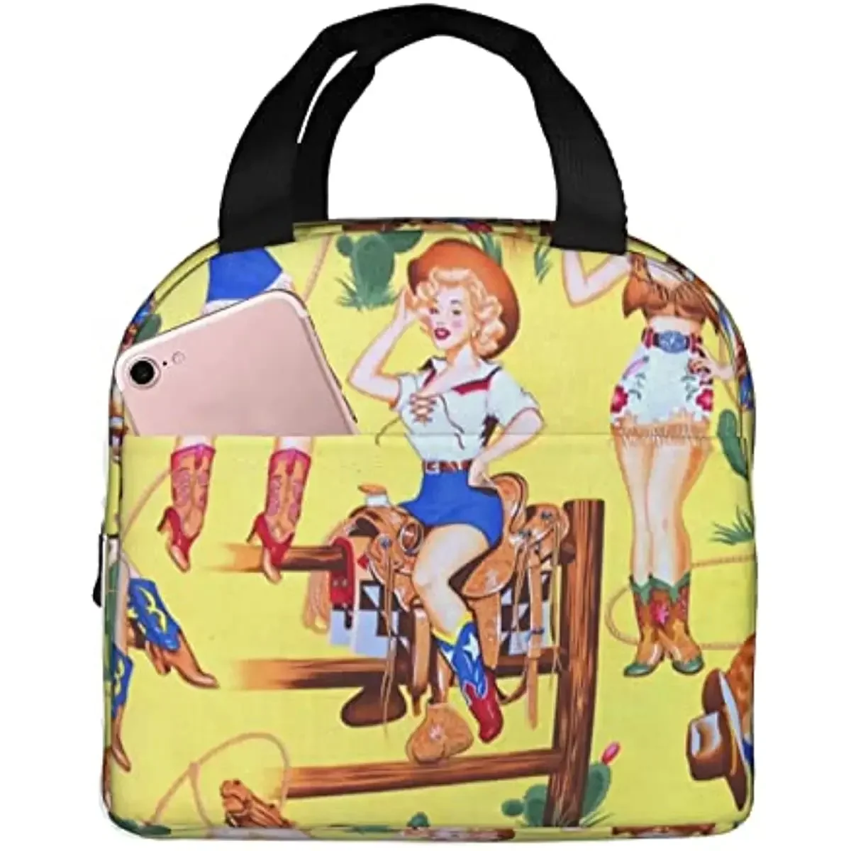 

Retro Western Sexy Women's Denim Handbag Reusable Waterproof Men's and Women's Work Travel Lunch Bag