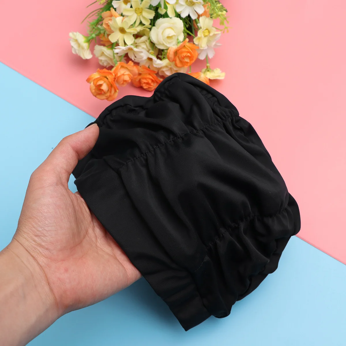 

Ecofriendly Women Pleated Swim Cap Waterproof Lightweight Ear Protector for Pool Beach Black Women Swim Cap Swimming Hat