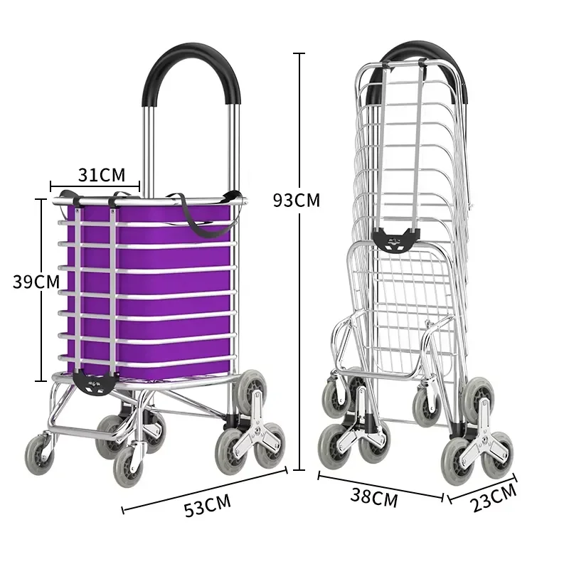 Grocery Shopping Cart Foldable Heavy Duty Trolley 3kg Lightweight Aluminum/TPR Eight-Wheeled PVC Wheels 40KG OEM Tool