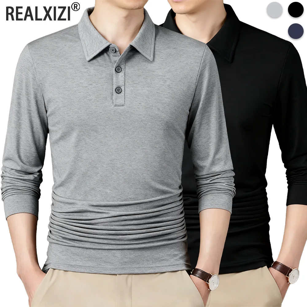 

Мужские рубашки поло на пуговицах, весенне-осенняя деловая повседневная базовая футболка, тонкие дышащие мужские футболки, топы, однотонный спортивный пуловер для гольфа