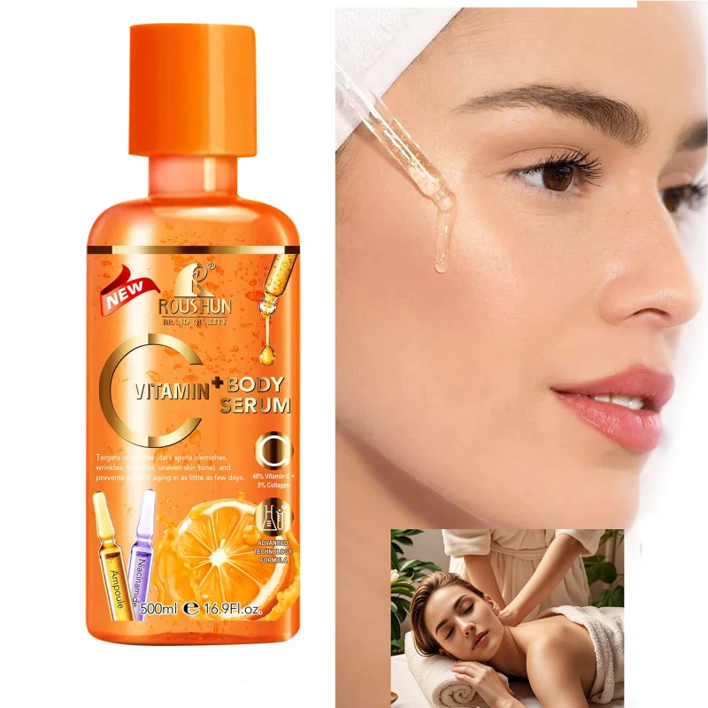 

500 мл сыворотка для тела ROUSHUN с витамином С, эссенция для ухода за кожей, увлажняющая и питательная, большая емкость для использования в всего тела