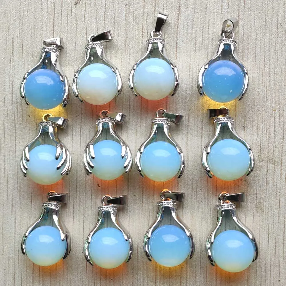 

New Fashion alloy hand hold Natural opal stone charm beads pendants for jewelry making 12pcs/lot Wholesale free shipping