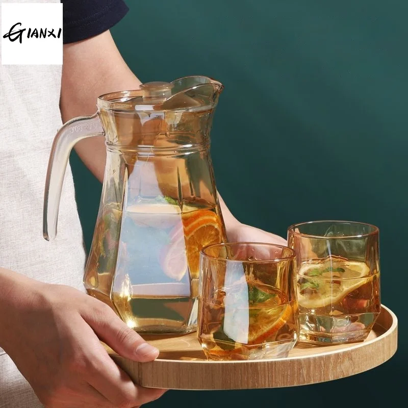 GIANXI 1300ML Transparent Glass Kettle With Handle Home And Kitchen Water Bottle Coffee Tea Water Jug 280ML Two Glass Cup