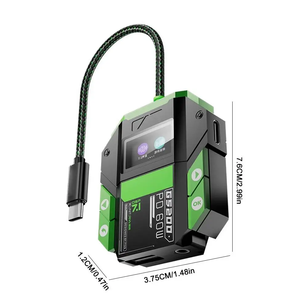 GS200 Professional Gaming Adapter Personalized Screensaver PD60w Fast Charge Built-in DSP Sound Card EO Equalizer Regulation