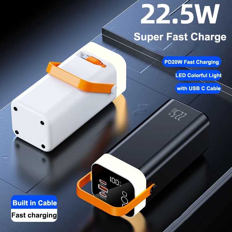 

PD 22.5W Fast Charging Power Bank 50000mAh with USB C Cable Portable Charger External Battery for iPhone Xiaomi Samsung Huawei