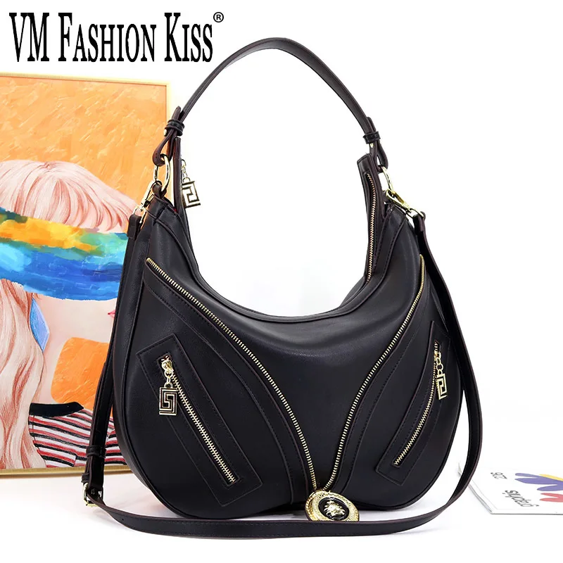 VM FASHION KISS 2023 Autumn And Winter New Zipper Dumpling Bag Split Leather Ladies Hobos Armpit Bag Large-capacity Handbag