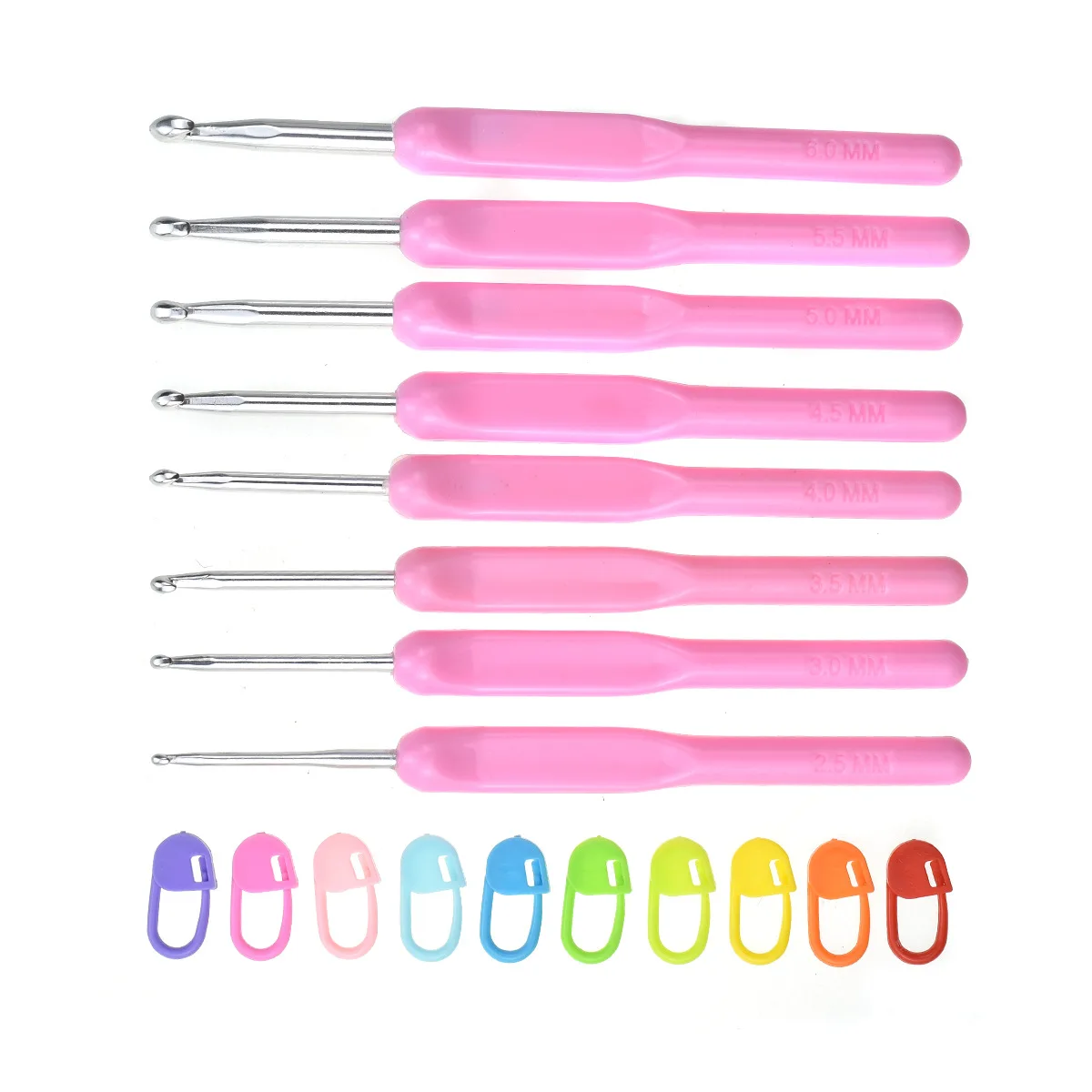 8Pcs/set Crochet Hooks Knitting Needles Made of Aluminium Ergonomic Crochet Hooks with Plastic Handle for DIY Beginners